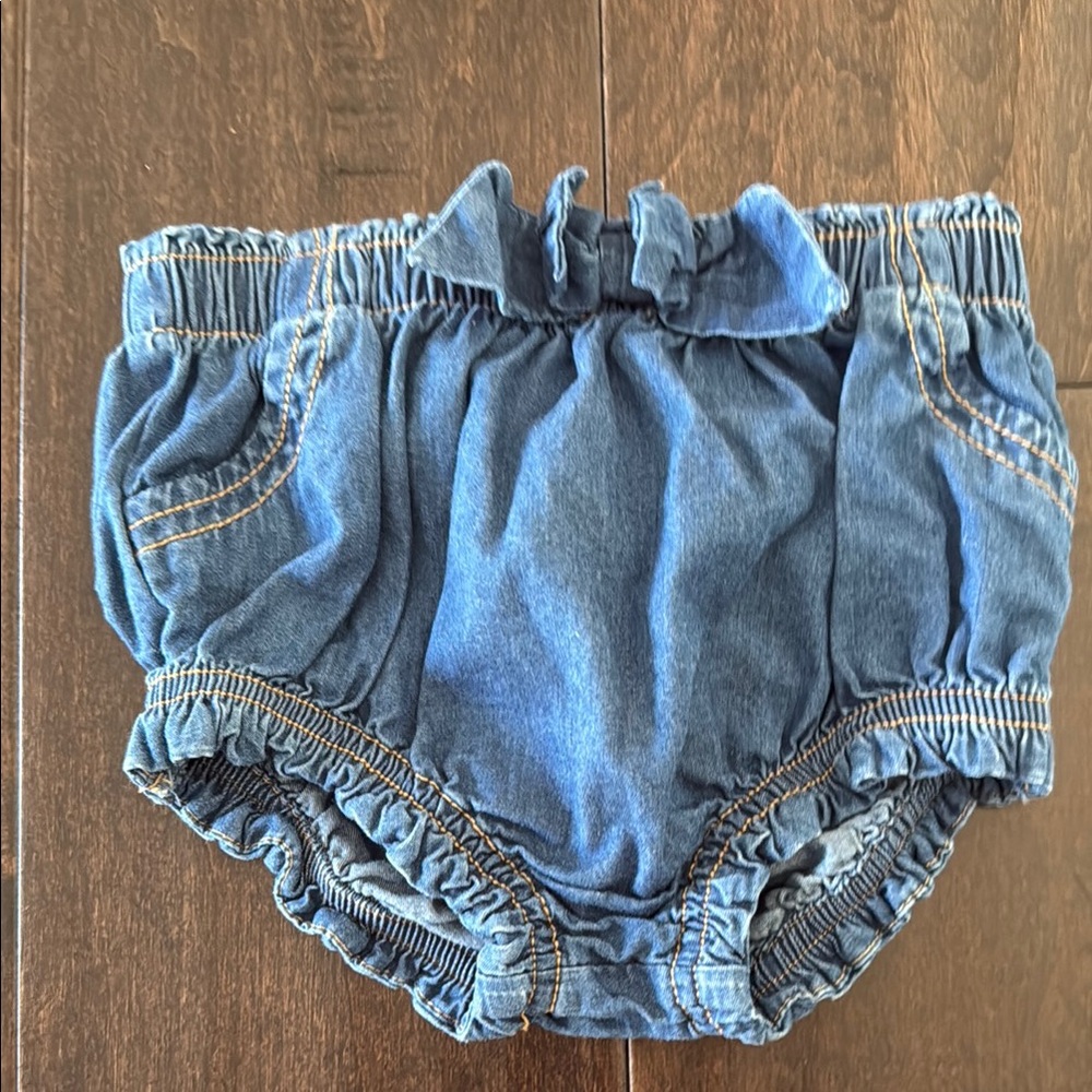 Cat and Jack Baby Girls Stylish Blue Denim Diaper Cover/Ruffle Bottoms